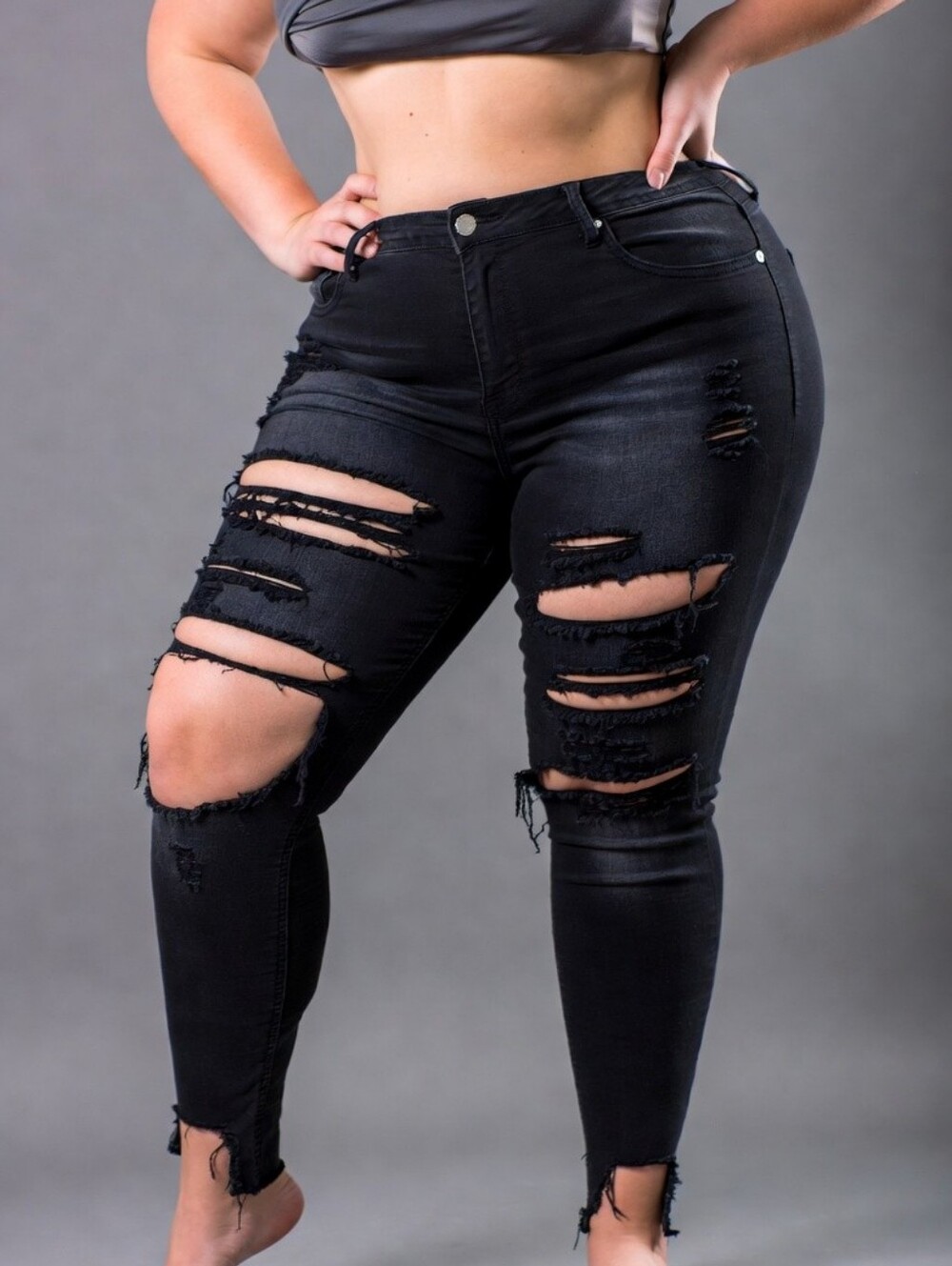 Plus Size Black Distressed High-Rise Skinny Jeans